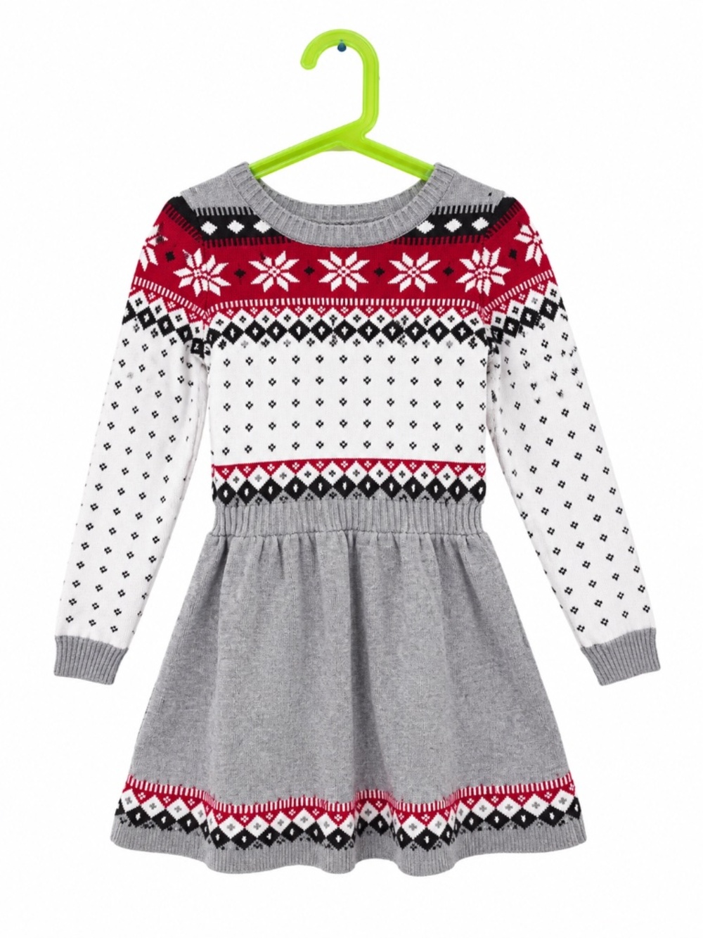 Gymboree Girls Fair Isle Knit Sweater Dress, Size 6, Red Gray White